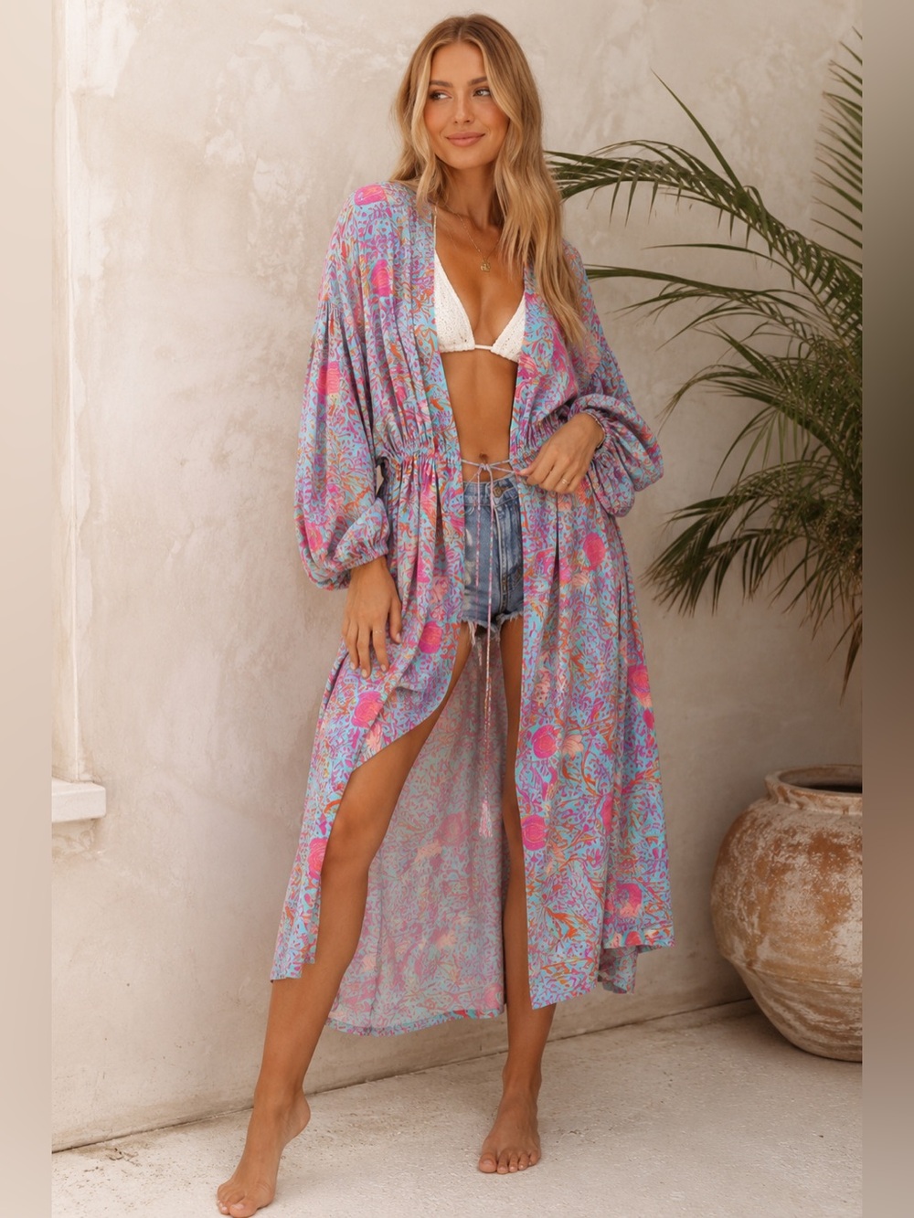 Jen's Pirate Booty Floral Kimono Duster Cover-Up Size XS/S